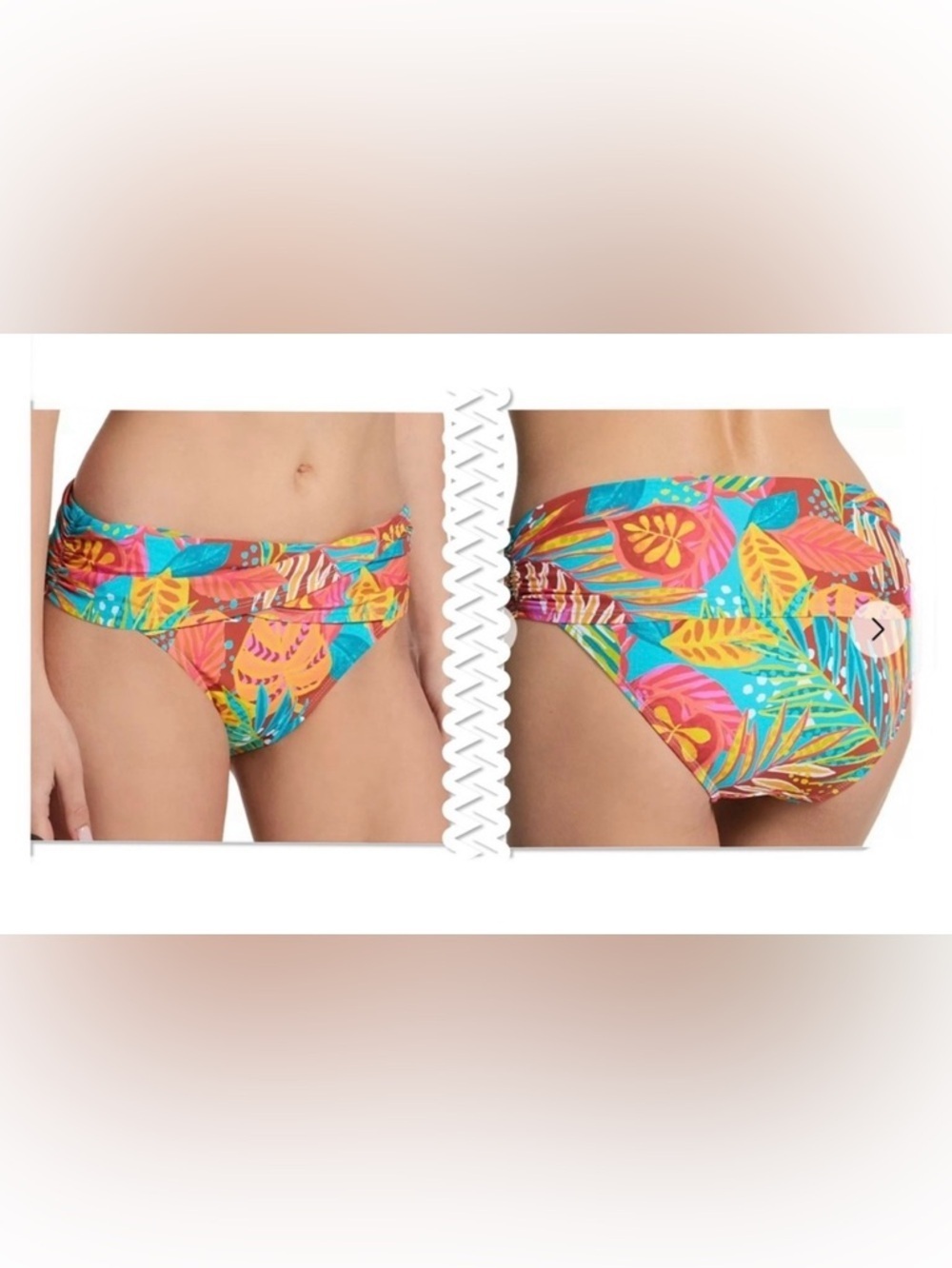 Bleu Rod Beattie Tropical Floral Bikini Bottom in Coral, Turquoise & Yellow Sz 4
